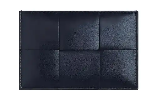 Bottega Veneta CASSETTE Cow Leather Card Holder Men's Space Blue & Mud Brown