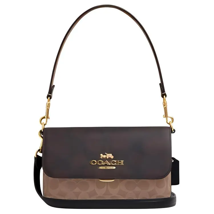 COACH Brynn Coated Canvas Shoulder Bag Medium Women's Walnut & Brown & Yellow