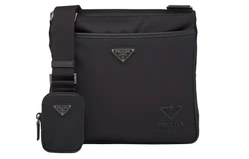 PRADA Recycled Nylon With Saffiano Leather Shoulder Bag, Crossbody Bag Men's Black