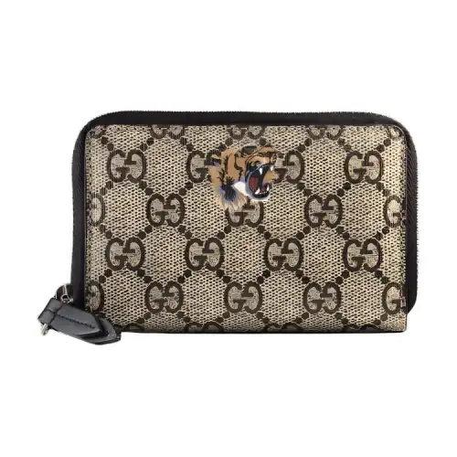 GUCCI Canvas With Leather Wallet Regular Women's Brown