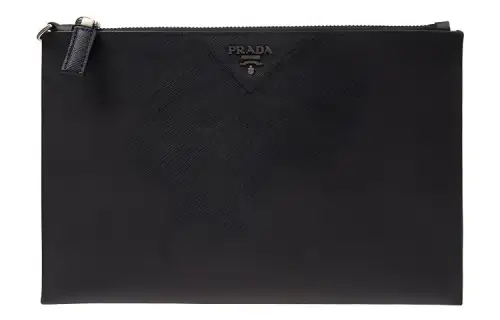 PRADA Business Cow Leather Clutch Briefcase Men's Black