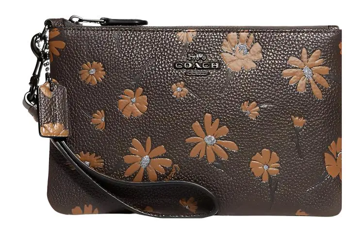 COACH Wristlet Pebbled Leather Wrist Bag Clutch Small Women's Tan