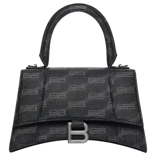 Balenciaga BB Monogram Hourglass Coated Canvas Shoulder Bag, Crossbody Bag, Handbag Small Women's Black