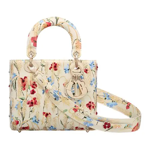DIOR Lady Dior Calfskin Shoulder Bag, Handbag Medium Women's Beige