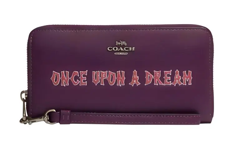 COACH Disney, Collaboration Zip Around Refined Pebbled Leather With Coated Canvas Clutch Card Holder, Wallet Women's
