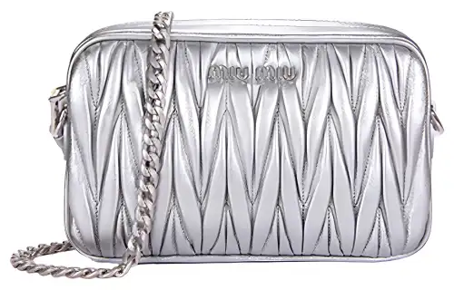 MIU MIU Calfskin Camera Bag, Crossbody Bag, Shoulder Bag Women's Silver