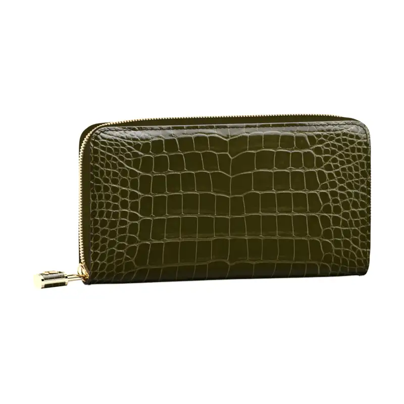 LOUIS VUITTON Zippy Short Snouted Crocodile Leather Wallet Women's Khaki Green