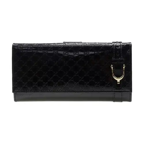 GUCCI Patent Leather Wallet Women's Black