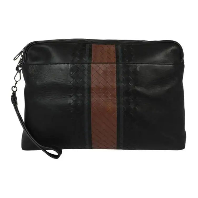 Bottega Veneta Logo Leather Clutch Men's Black