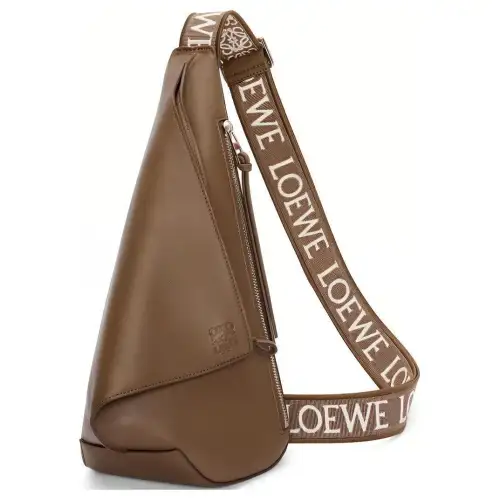 LOEWE Anton Sling Cow Leather Shoulder Bag, Sling Bag Men's Winter Brown