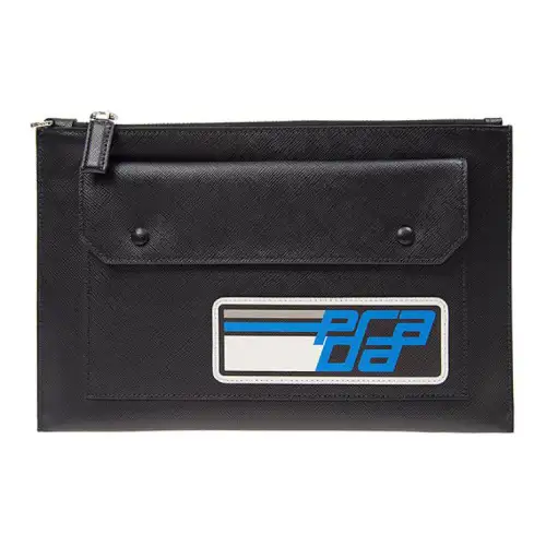 PRADA Saffiano Cow Leather Clutch Regular Men's Black