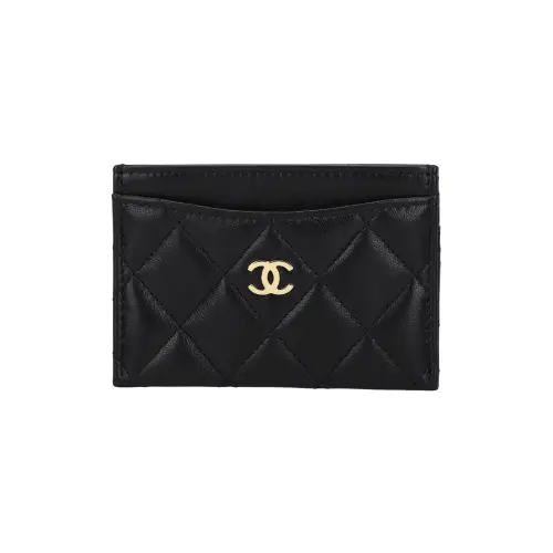 CHANEL Lambskin Card Holder Women's Black