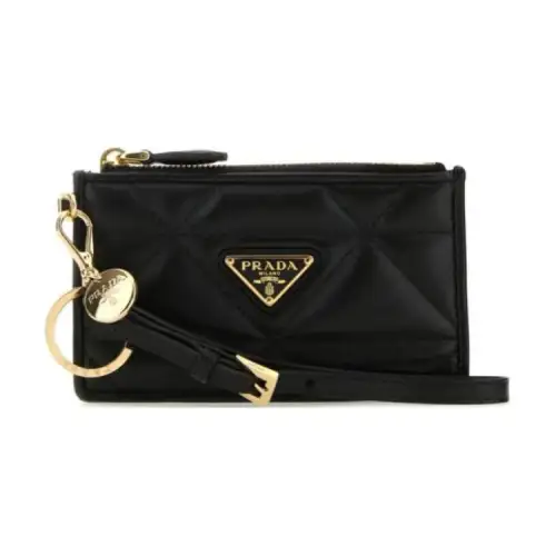 PRADA Leather Card Holder Women's Black