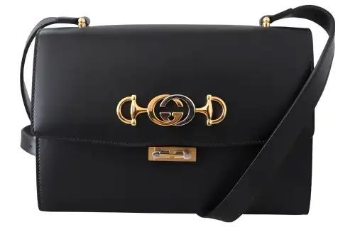 GUCCI Zumi Leather Crossbody Bag, Shoulder Bag Women's Black