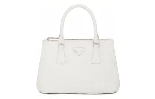 PRADA Galleria Killer Bag Ostrich Leather One Shoulder Handbag, Crossbody Bag Small Women's White