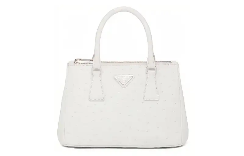 PRADA Galleria Killer Bag Ostrich Leather One Shoulder Handbag, Crossbody Bag Small Women's White