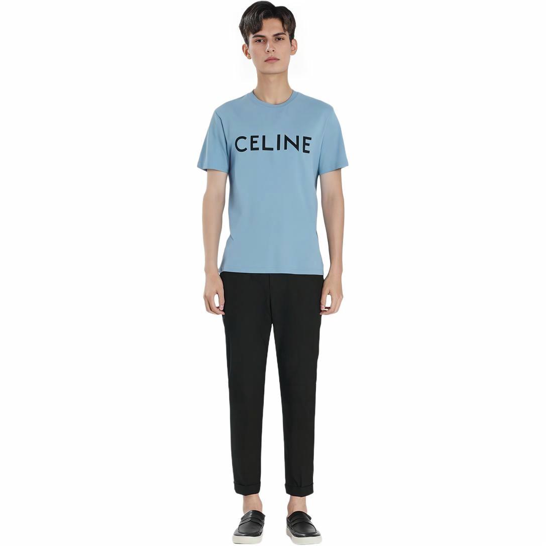 Мужская футболка CELINE (голубая) — фото 5