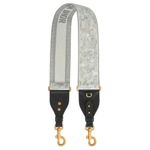 DIOR Embroidery With Leather Bag Straps Women's Gray