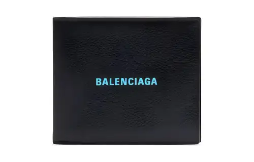 Balenciaga Cash Square 8 Card Slot 2 Bill Compartments Folded Wallet Black/Blue