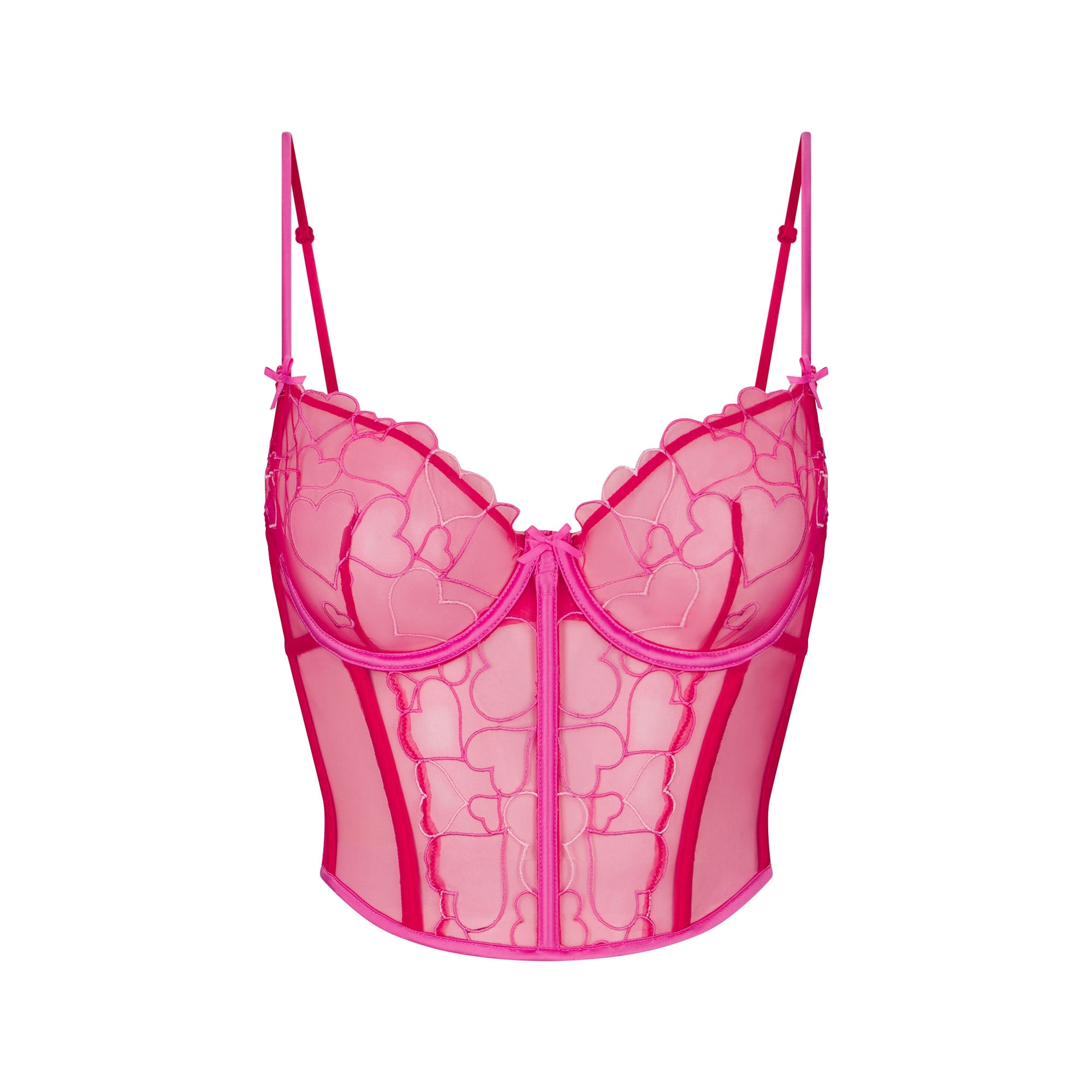 SKIMS Valentine's Day Series SS25 EMBROIDERED TULLE CROPPED CORSET Embroidered Tulle Short Tight Shapewear Women's PUNCH/Punch