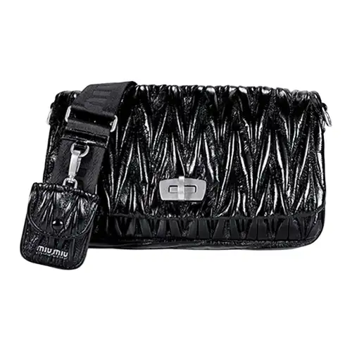 MIU MIU Matelassé Bright Leather 2 in 1 Crossbody Bag, Shoulder Bag Women's Black
