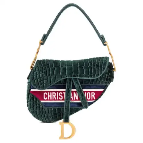 DIOR Saddle Velvet Saddle Bag, One Shoulder Handbag Women's Green