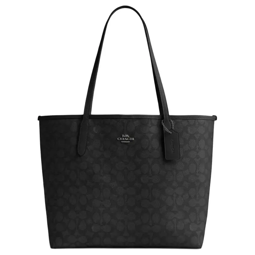 COACH City Artificial Leather Tote Bag, Shopping Bag, Shoulder Bag Large Women's Charcoal Black