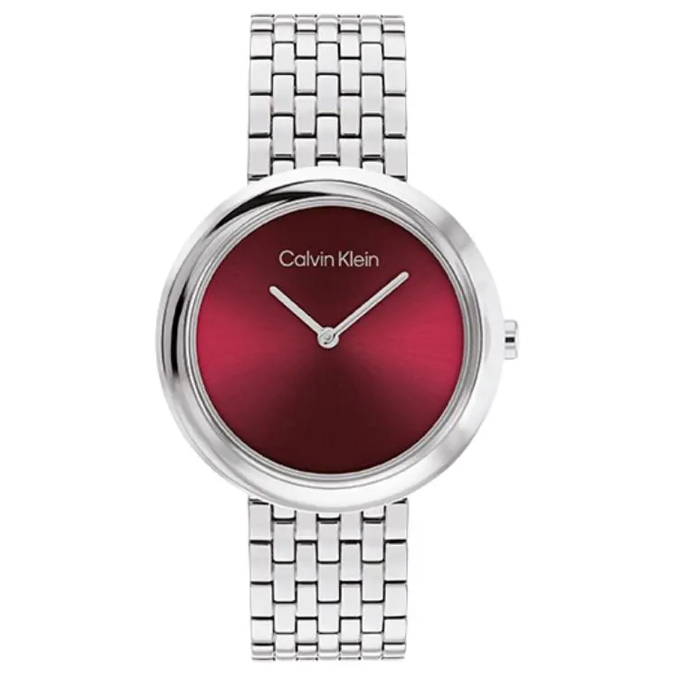 CALVIN KLEIN Wrist Watches Quartz Movement Steel Strap 34mm Red Watch Dial Women's Watch