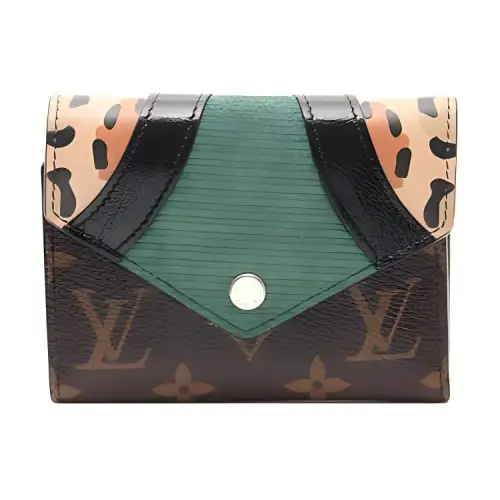 LOUIS VUITTON Victorine Monogram Canvas With Cow Leather Victoria Wallet Women's Brown & Green