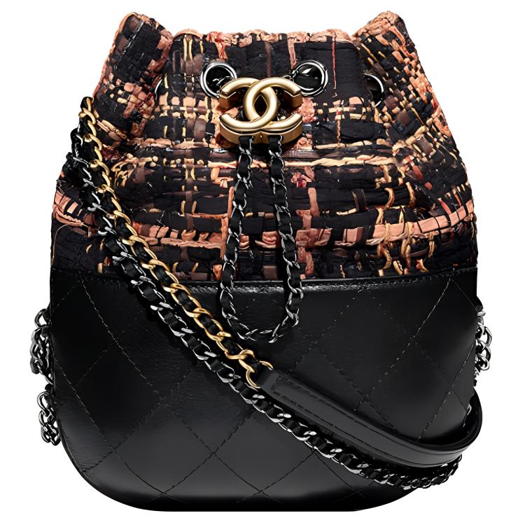 CHANEL Gabrielle Calfskin Crossbody Bag Small Women's Black Brown Multicolor