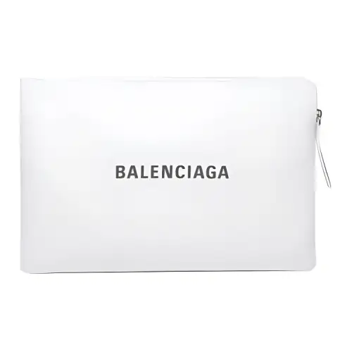 Balenciaga Grain Cow Leather Clutch Large Women's White