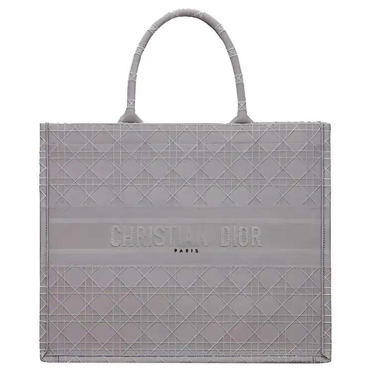 DIOR BookTote Embroidery Tote Handbag Medium Women's Gray