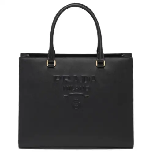 PRADA Saffiano Cross Grain Leather Handbag Medium Women's Black