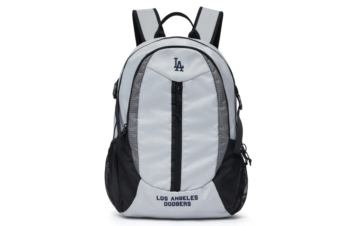 MLB Basic Collection Zip Closure Double Shoulder Laptop Bag Travel Cycling Bag Backpack For Students Unisex Light Gray