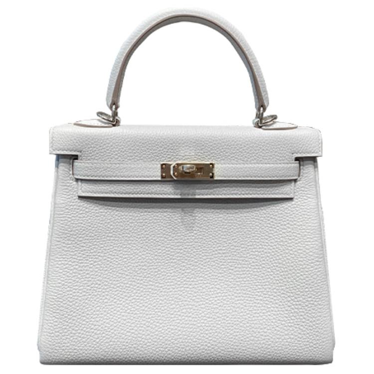 HERMES Kelly Togo Calfskin Kelly Bag, One Shoulder Handbag 25 Women's Glacier White & Milkshake White