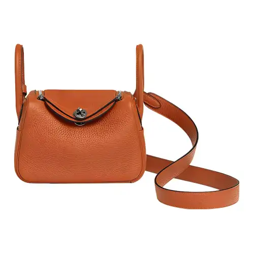 HERMES Lindy Taurillon Clemence Cow Leather Handbag 19 Women's 93 Orange Hermes Orange