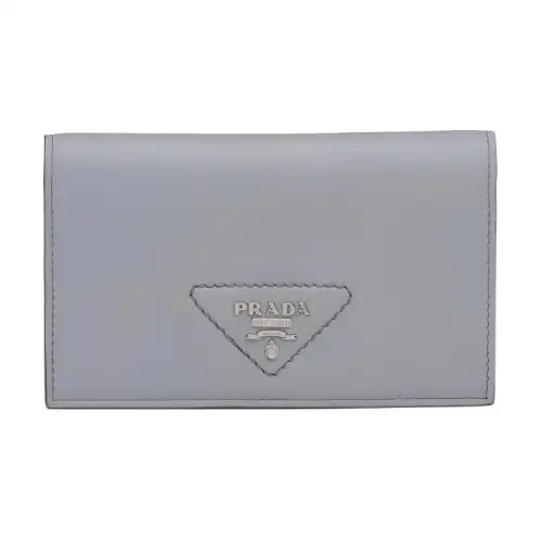 PRADA Leather Wallet Small Women's Cornflower Blue Gray