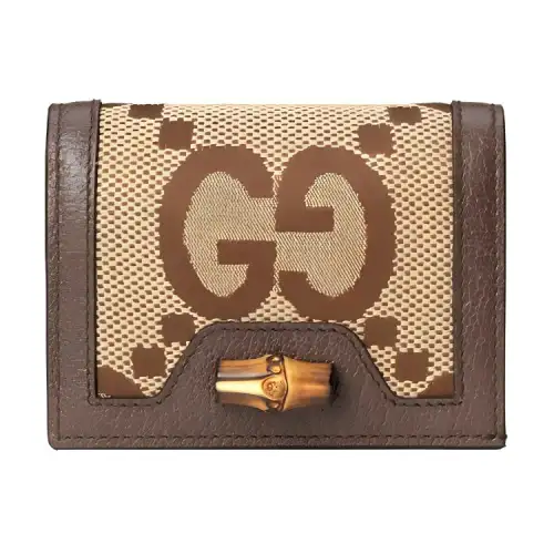 GUCCI Diana Canvas With Leather Card Holder, Wallet Women's Ebony/Camel/Brown