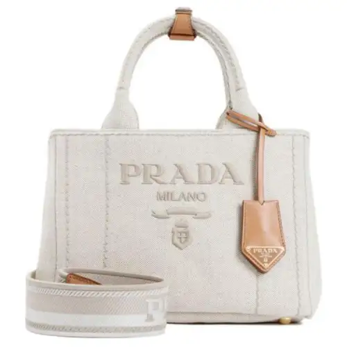 PRADA Cotton Crossbody One Shoulder Handbag Women's White