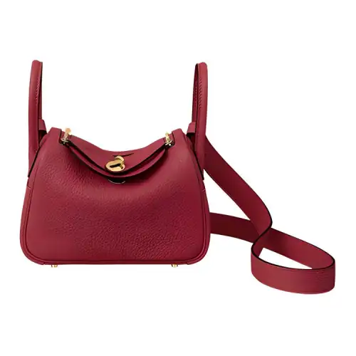 HERMES Lindy Taurillon Clemence Cow Leather Handbag 19 Women's K1 Rouge Grenade Garnet Red