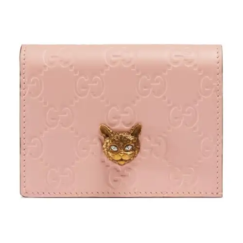 GUCCI Leather Wallet, Card Holder Women's Pink