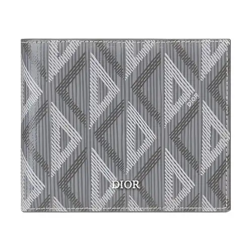 DIOR CD Diamond Cow Leather Wallet Men's Gray