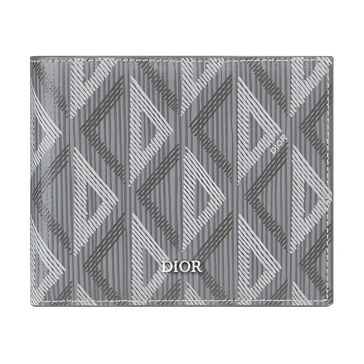 DIOR CD Diamond Cow Leather Wallet Men's Gray