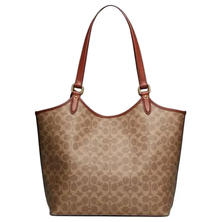 COACH Day Artificial Leather Tote Bag, Shopping Bag, Handbag, Shoulder Bag Large Women's Brown Yellow