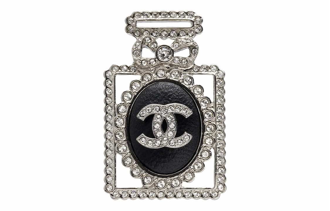 Женская брошь Chanel (черно-серебристая)