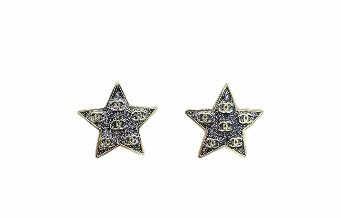 Женские серьги Chanel C Logo (черно-золотые)