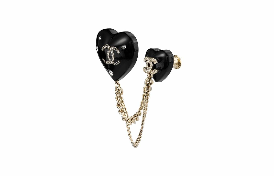 Женская брошь Chanel Двойное сердце (черная)