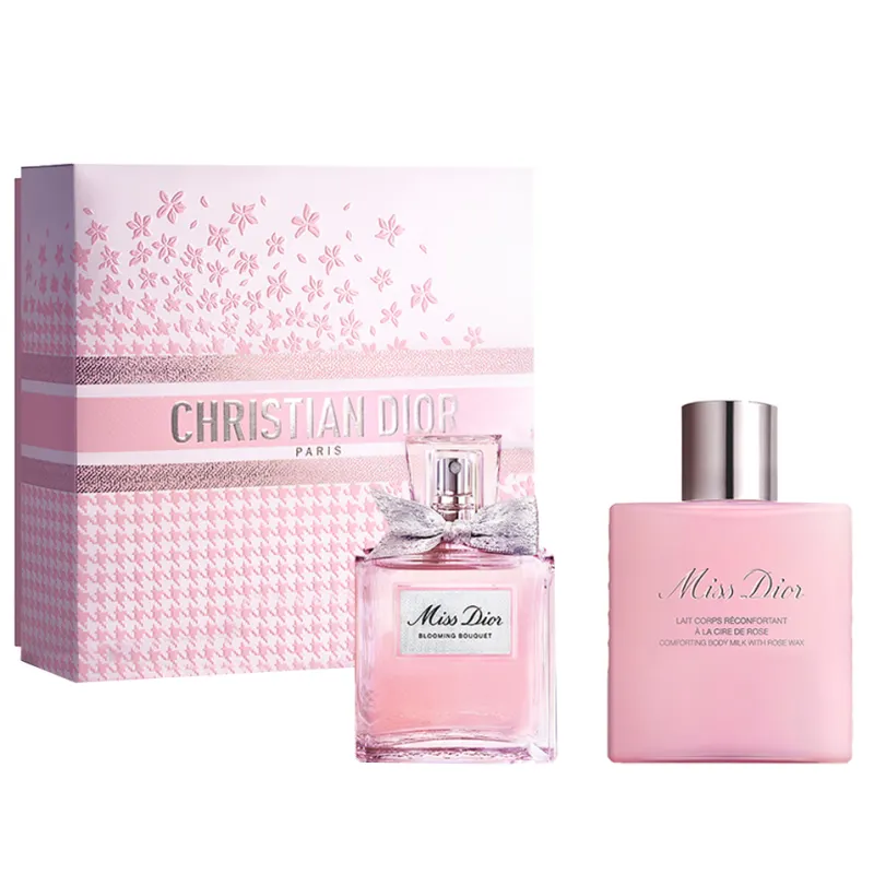 DIOR Body cream, perfume, set, floral lemon gift box contains rose, floral print, white musk, 50 ml, 175 ml