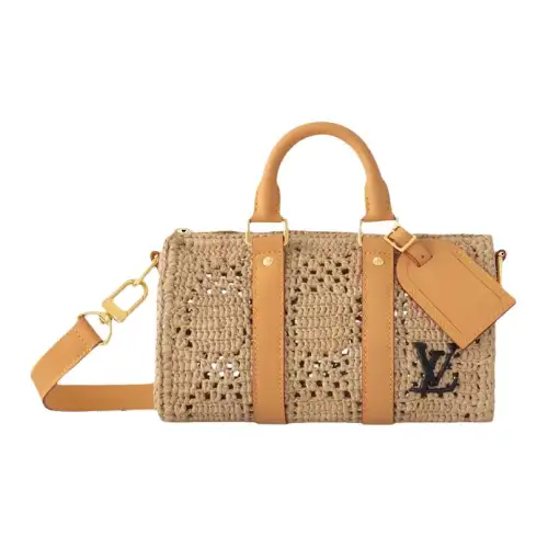 LOUIS VUITTON Keepall Bandouliere 25 Damier Raffia Natural Beige