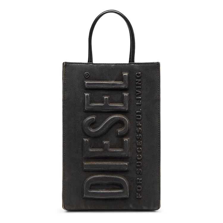 DIESEL Cotton Tote Bag, Shopping Bag, Shoulder Bag, Handbag Men's Black
